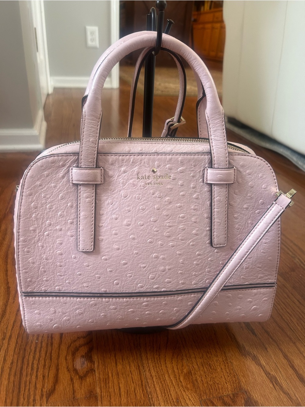 Kate Spade Riverside Street Felix Ostrich Embossed Leather Satchel Crossbody